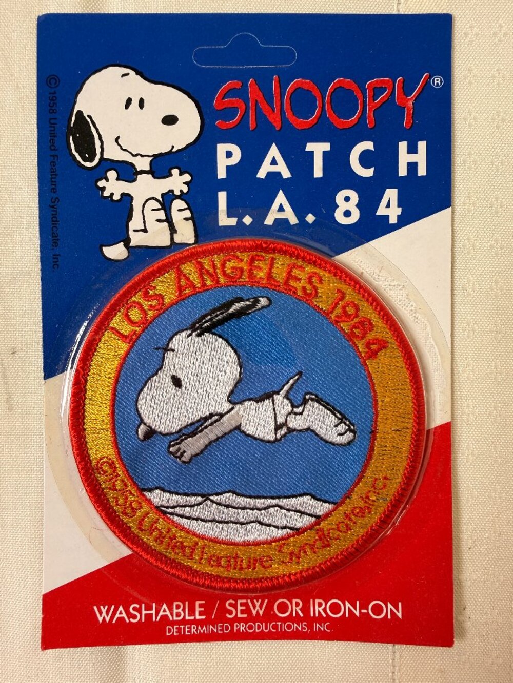 Vintage 1984 Snoopy Peanuts Swimming Iron Sew-on Patch Los Angeles Olympics NEW